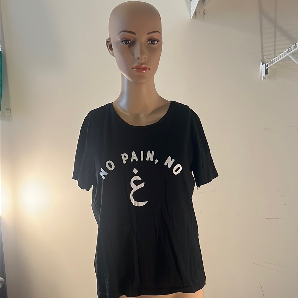 Pull&Bear Black Tee with White Text Design NO PAIN NO GAIN  (#4)